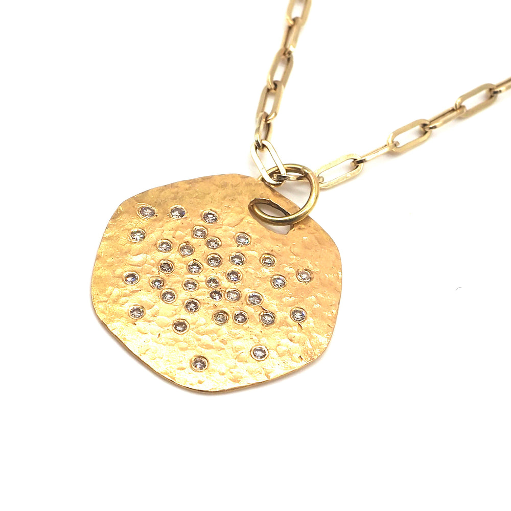 14K Gold + Diamond Hexagon Necklace, Large