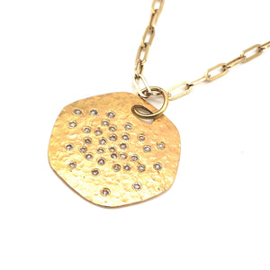 14K Gold + Diamond Hexagon Necklace, Large
