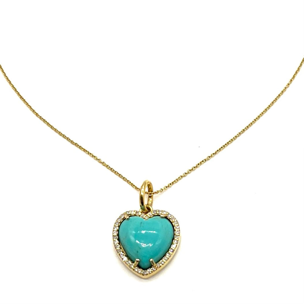 14K Gold Turquoise Heart + Diamond Necklace