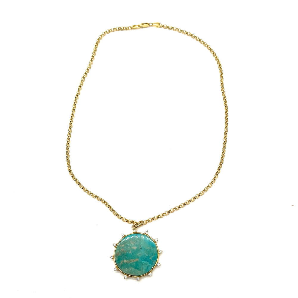 14K Gold Turquoise Sun + Diamond Necklace