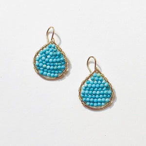Gold Teardrop Earrings in Turquoise, Small