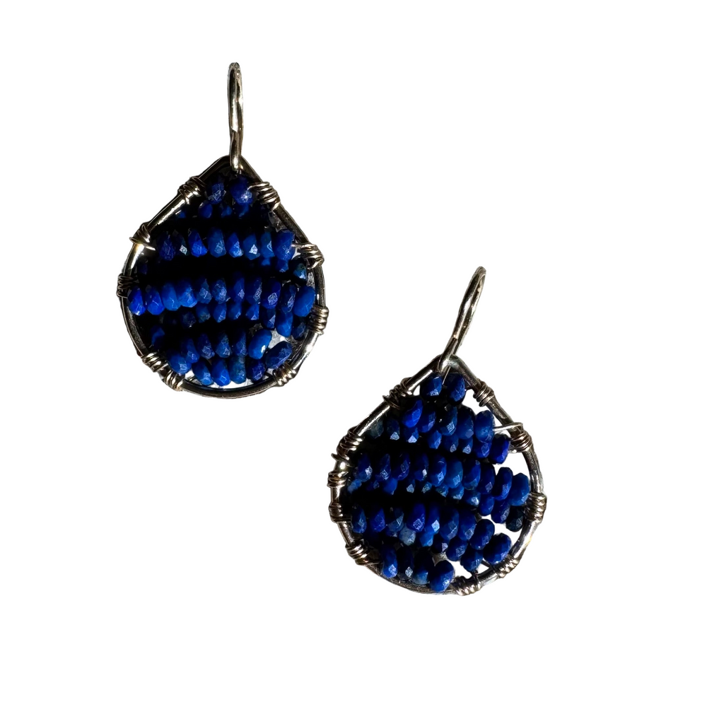 Gold Teardrop Earrings in Lapis, Small
