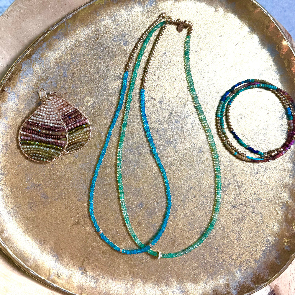 Raw Emerald Necklace + 14K Diamond Baguette Rondelle - 15.5"