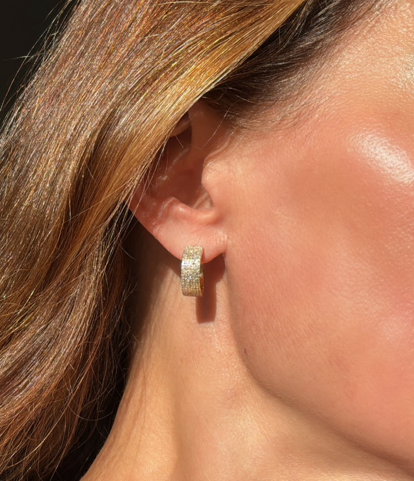 14K Gold Diamond Wide Hoop Earrings- 16 mm