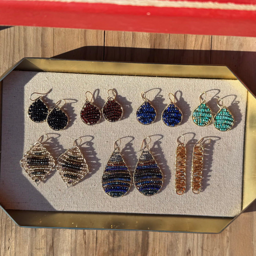 Gold Teardrop Earrings in Garnet, Small