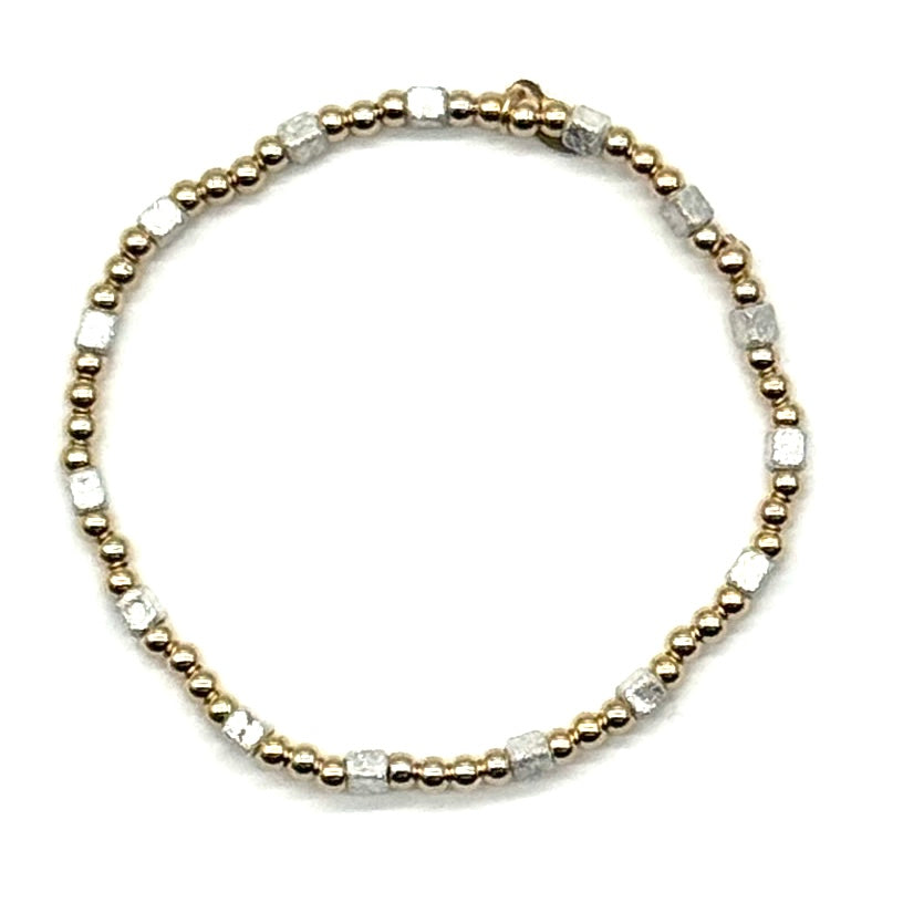 Gold Beaded + Silver Squares Stretch Bracelet
