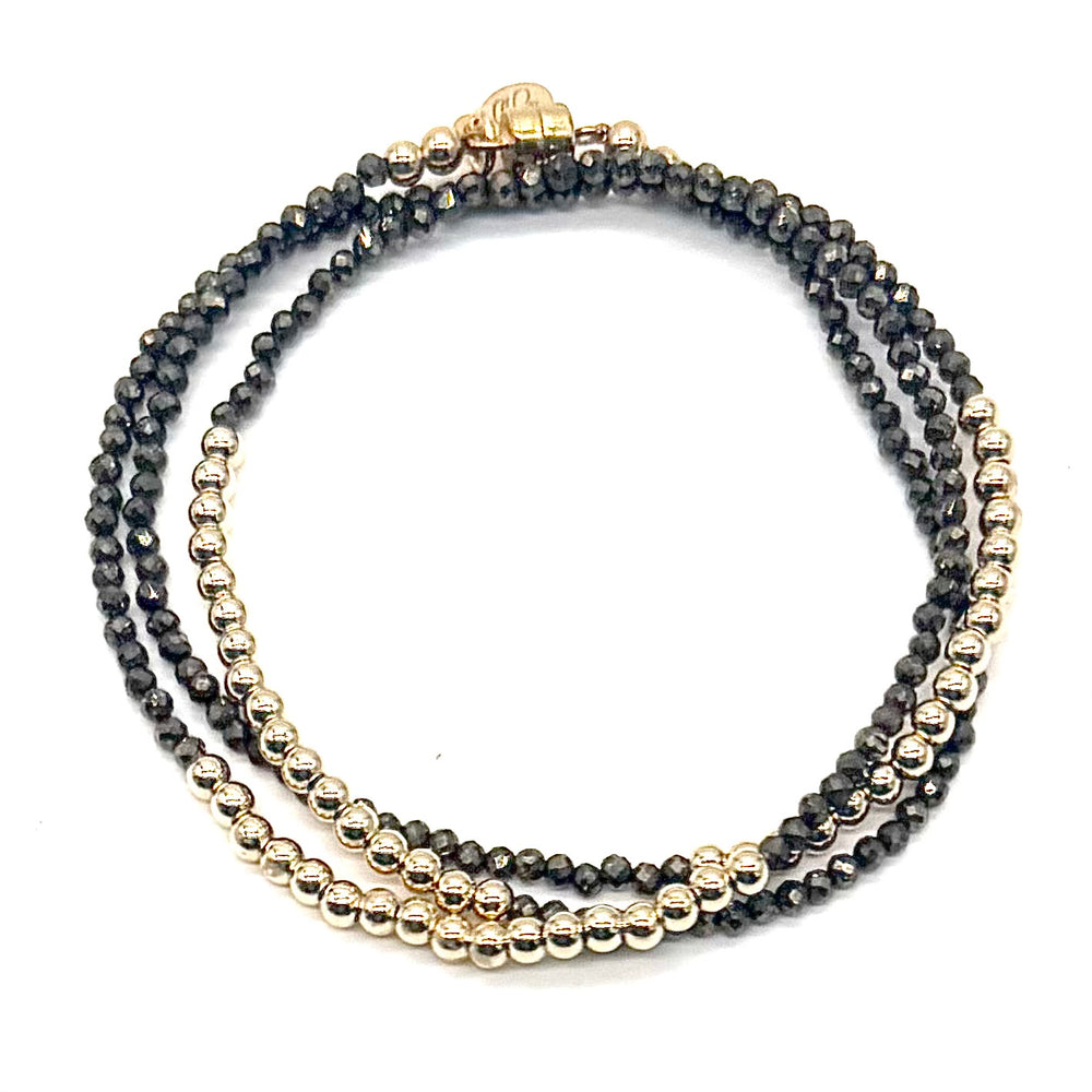 Triple Wrap Bracelet - Natural Pyrite + Gold Filled Round Beads
