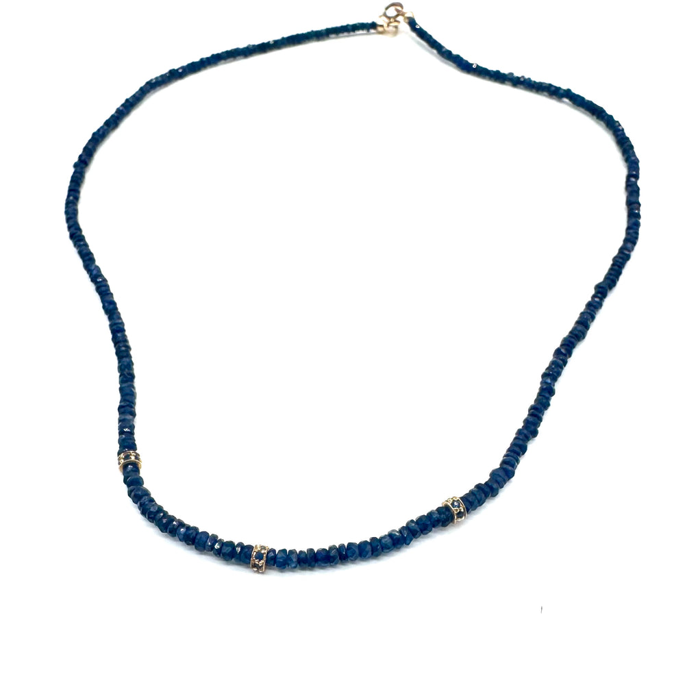Sapphire + 14K Gold Beaded Necklace