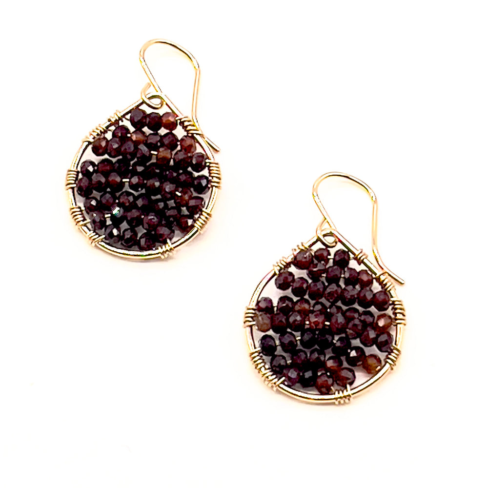 Gold Teardrop Earrings in Garnet, Small