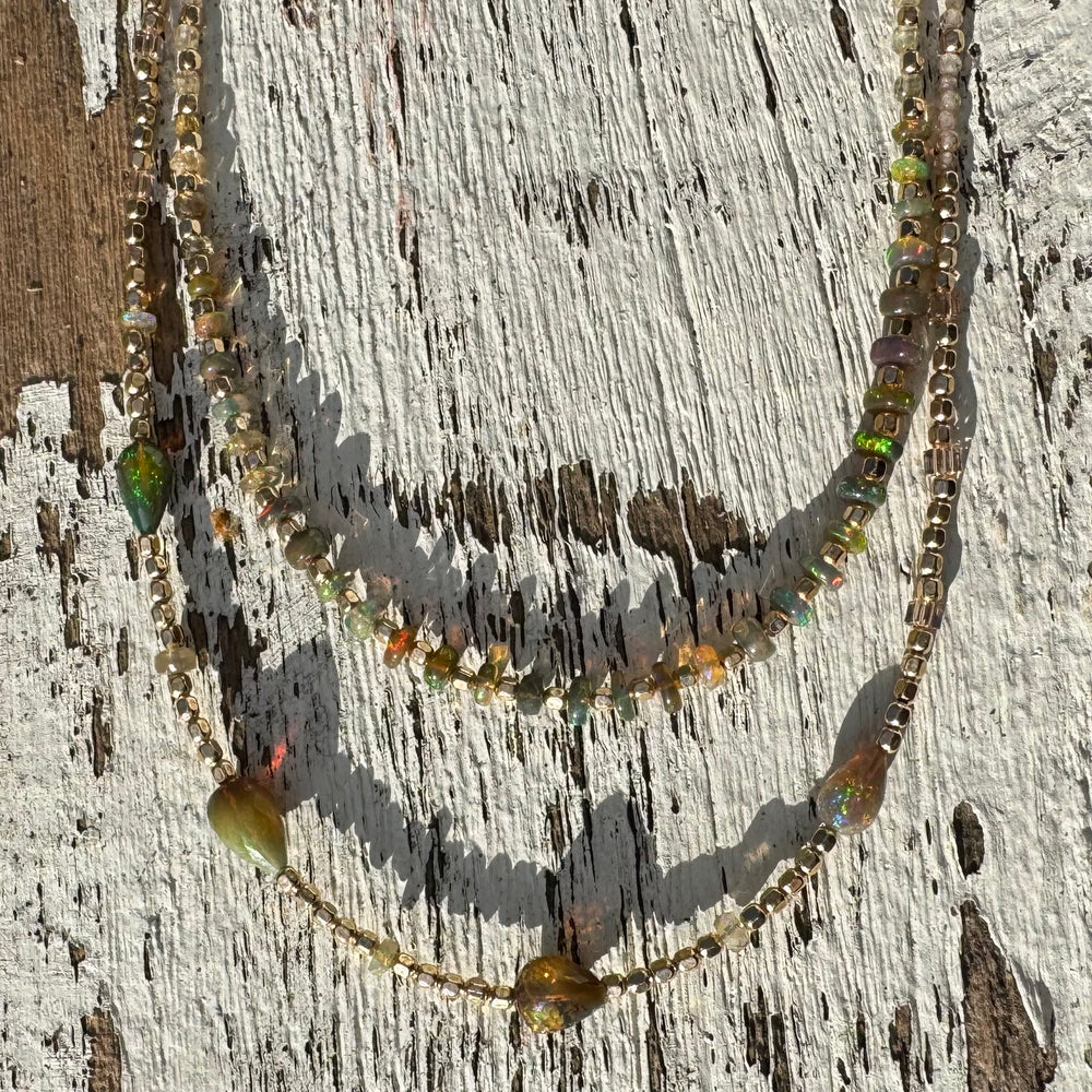 Grey Fire Opal Rondelle Necklace - 15"