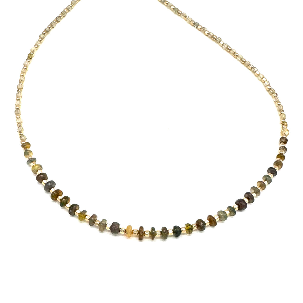 Grey Fire Opal Rondelle Necklace - 15"