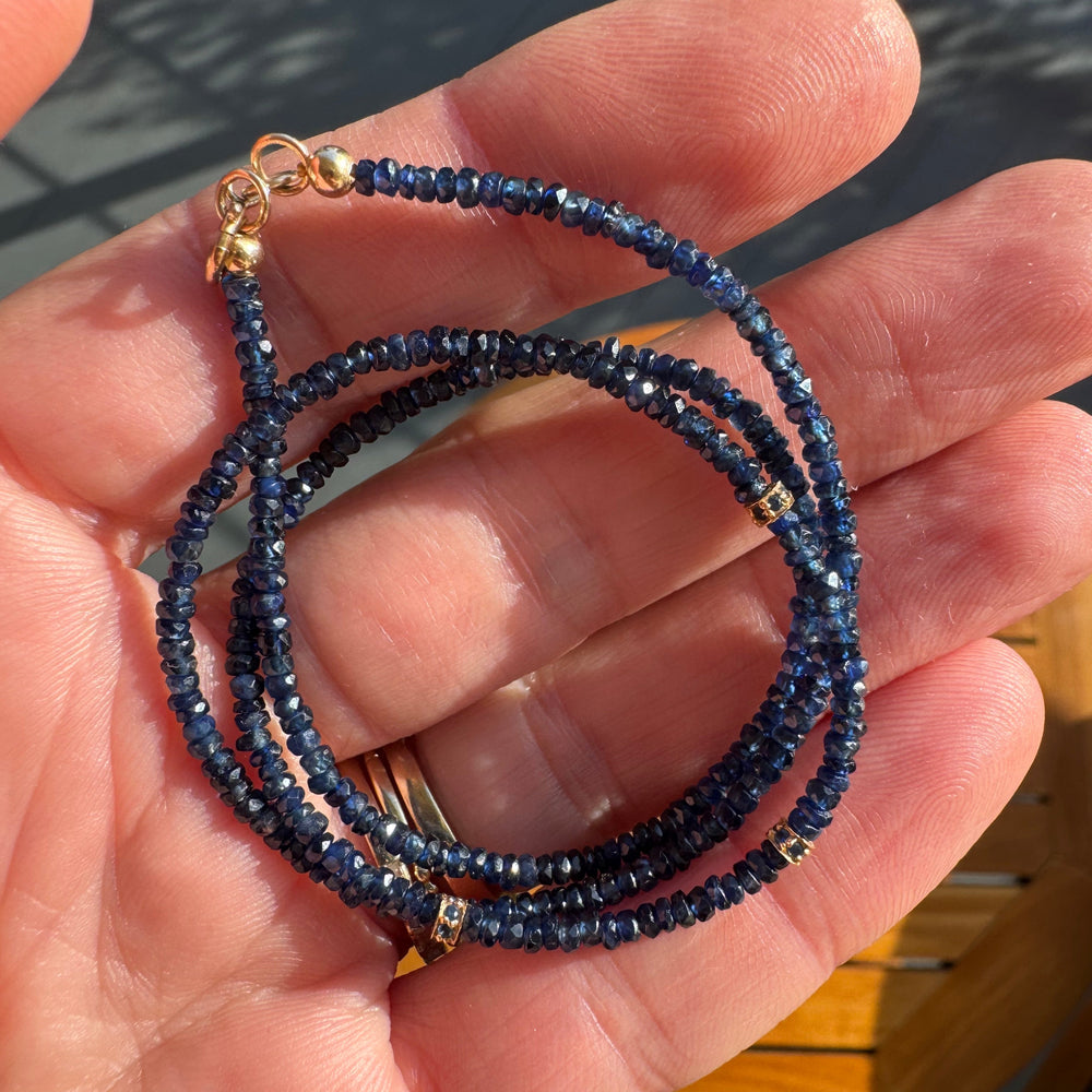 Sapphire + 14K Gold Beaded Necklace