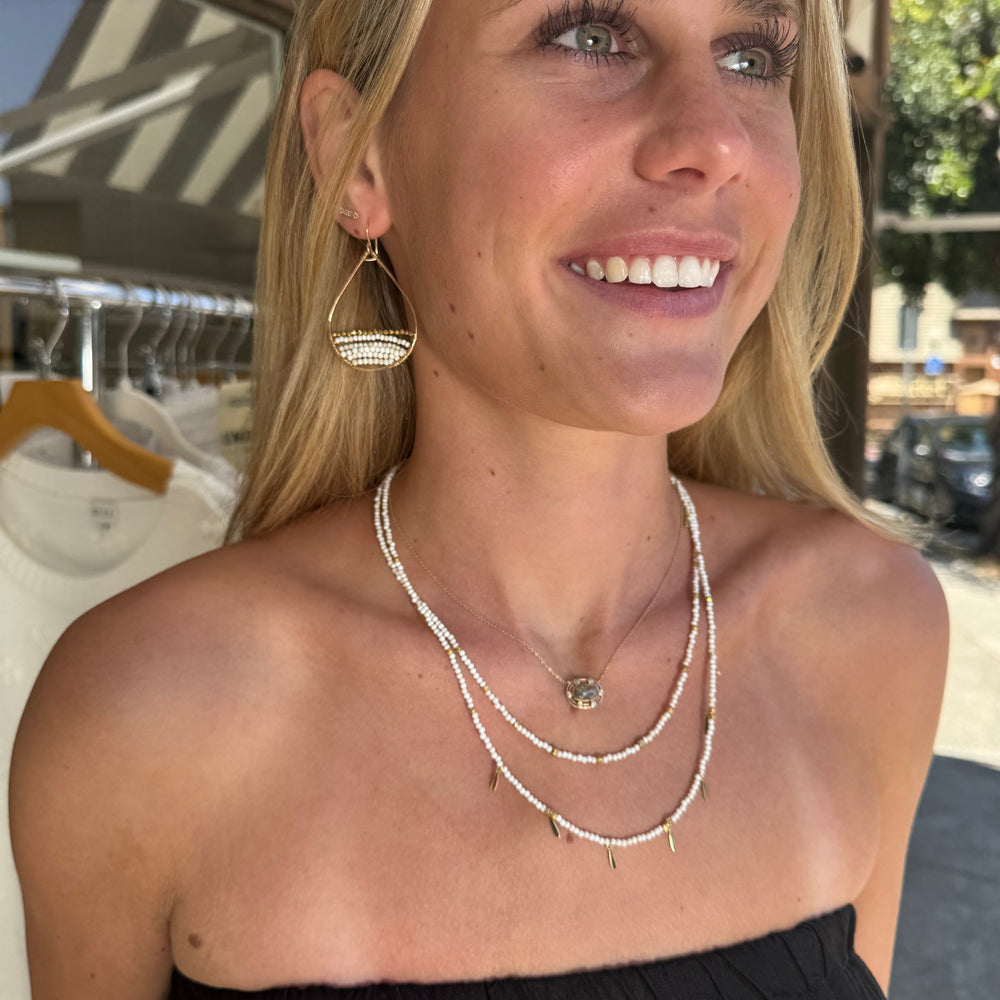 Double Strand White Turquoise + Paddles Necklace - 18.5"