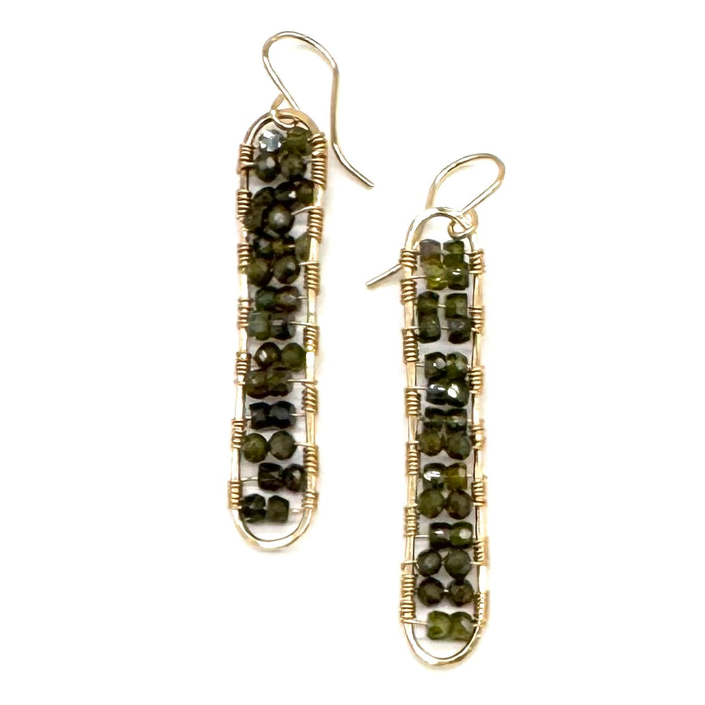 Gold Long Loop Earring in Olive Zircon