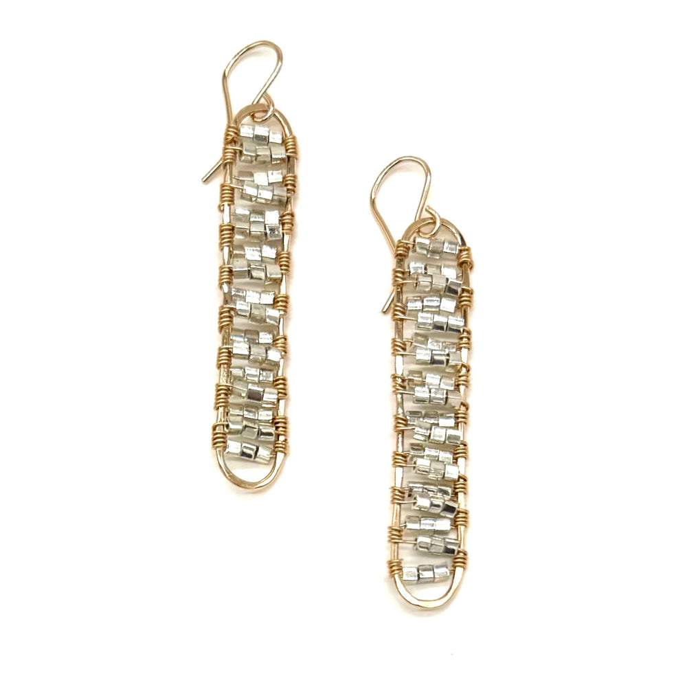Long Loop Earring in Silver + Gold
