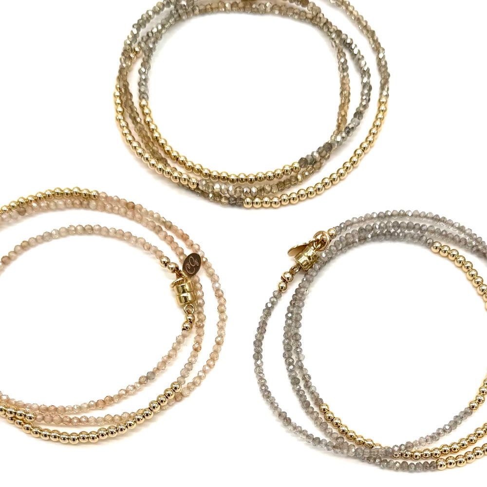 Quadruple Wrap Bracelet - Silver + Gold