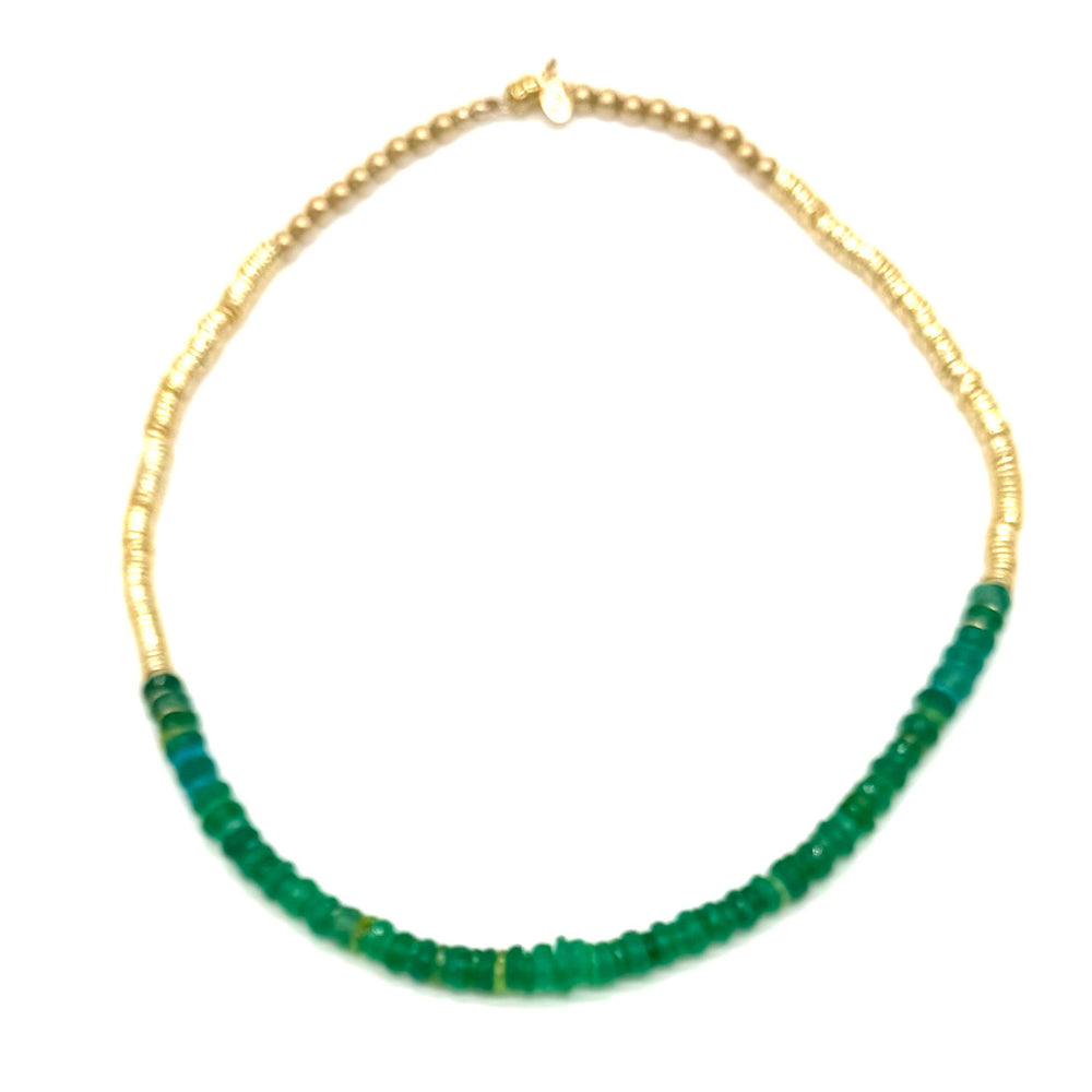 Bright Green Onyx, Opal + Gold Chunky Necklace - 15.5"