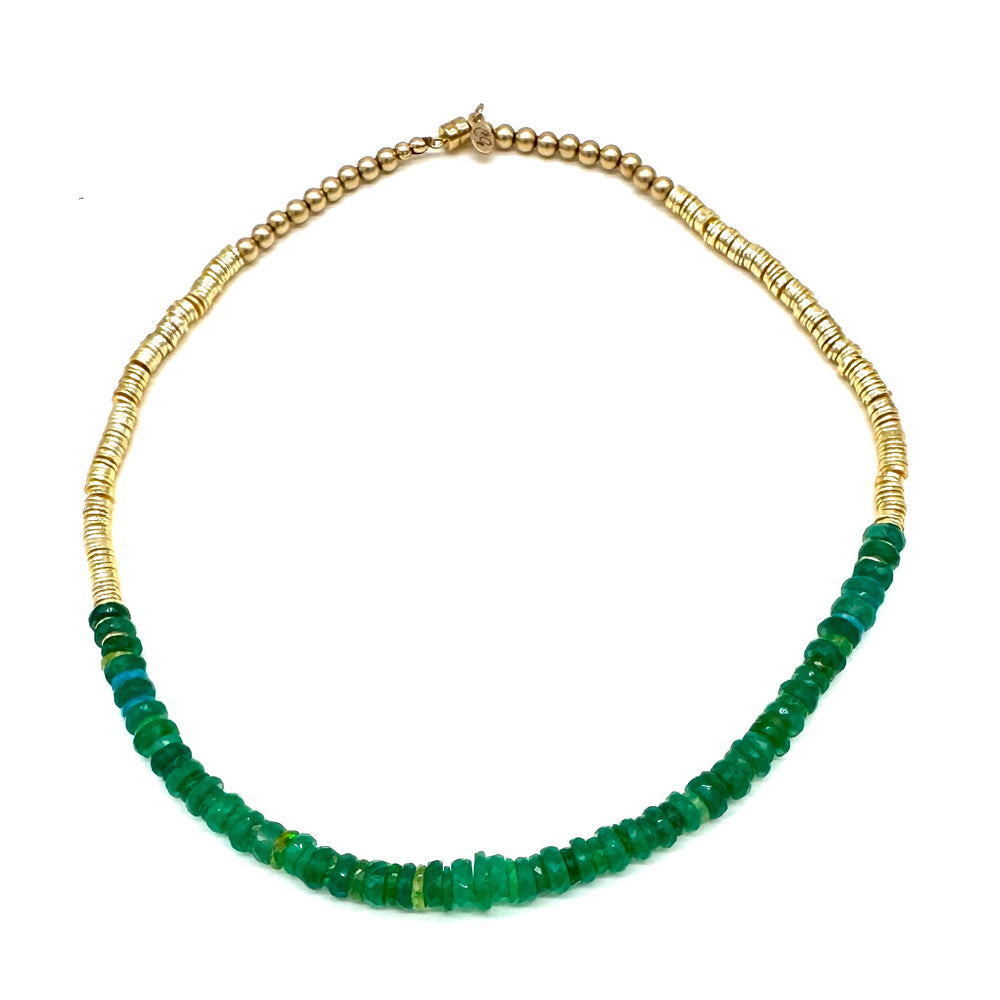 Bright Green Onyx, Opal + Gold Chunky Necklace - 15.5"