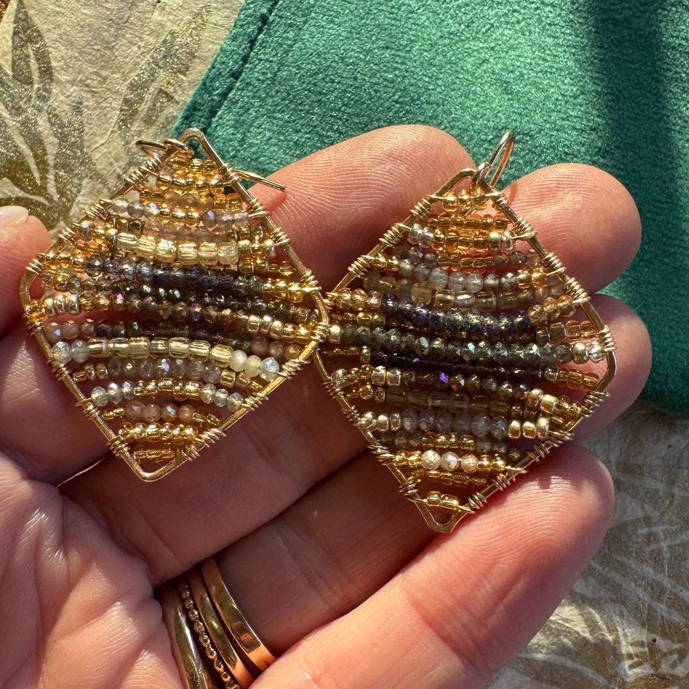 Gold Diamond Shape Earrings in Soirée, Medium