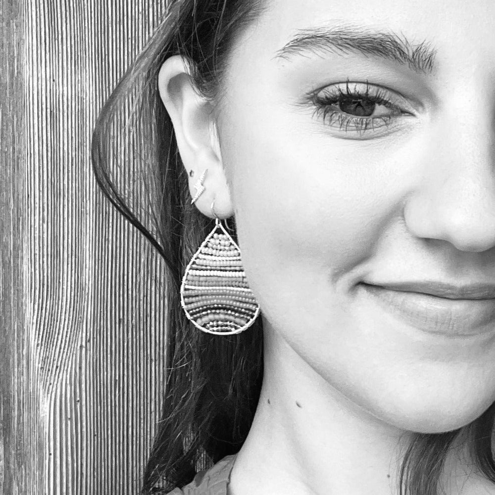 Silver Teardrop Earrings in Labradorite, Medium