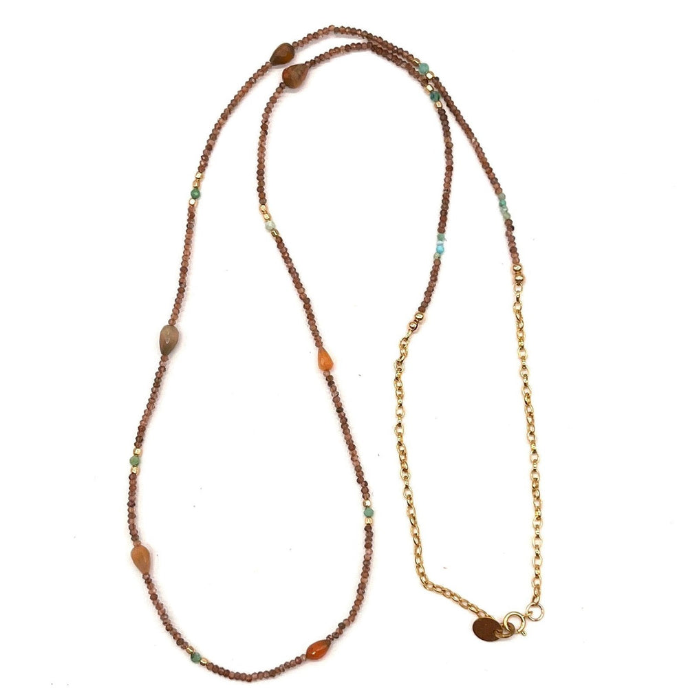 Beaded Necklace + Teardrop Fire Opal - 29"