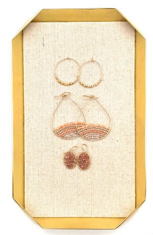 Gold Semi-Beaded Teardrop Earrings in Spring Blossom, Large