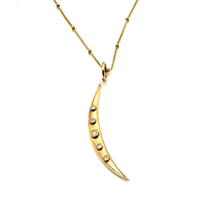 14K Gold + Diamond Crescent Moon Pendant Necklace