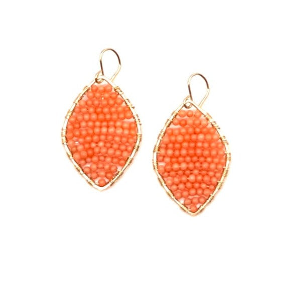 Gold Marquise Earrings in Coral, Medium