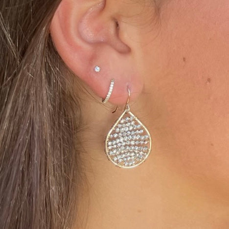 Gold Teardrop Earrings in Silver Crystals, Small