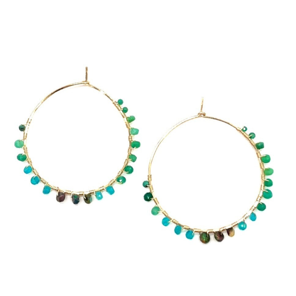 Gold Filled Hoops with Green Opals, Large