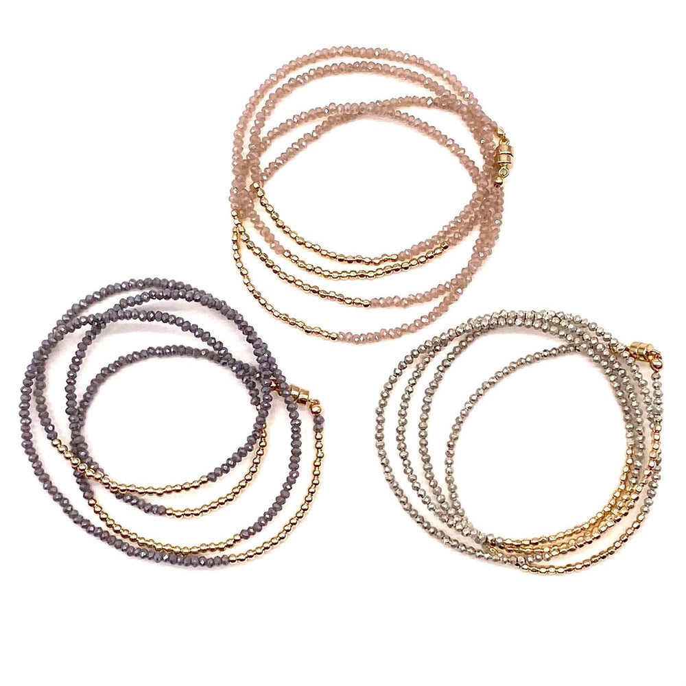 Quadruple Wrap Bracelet - Silver + Gold