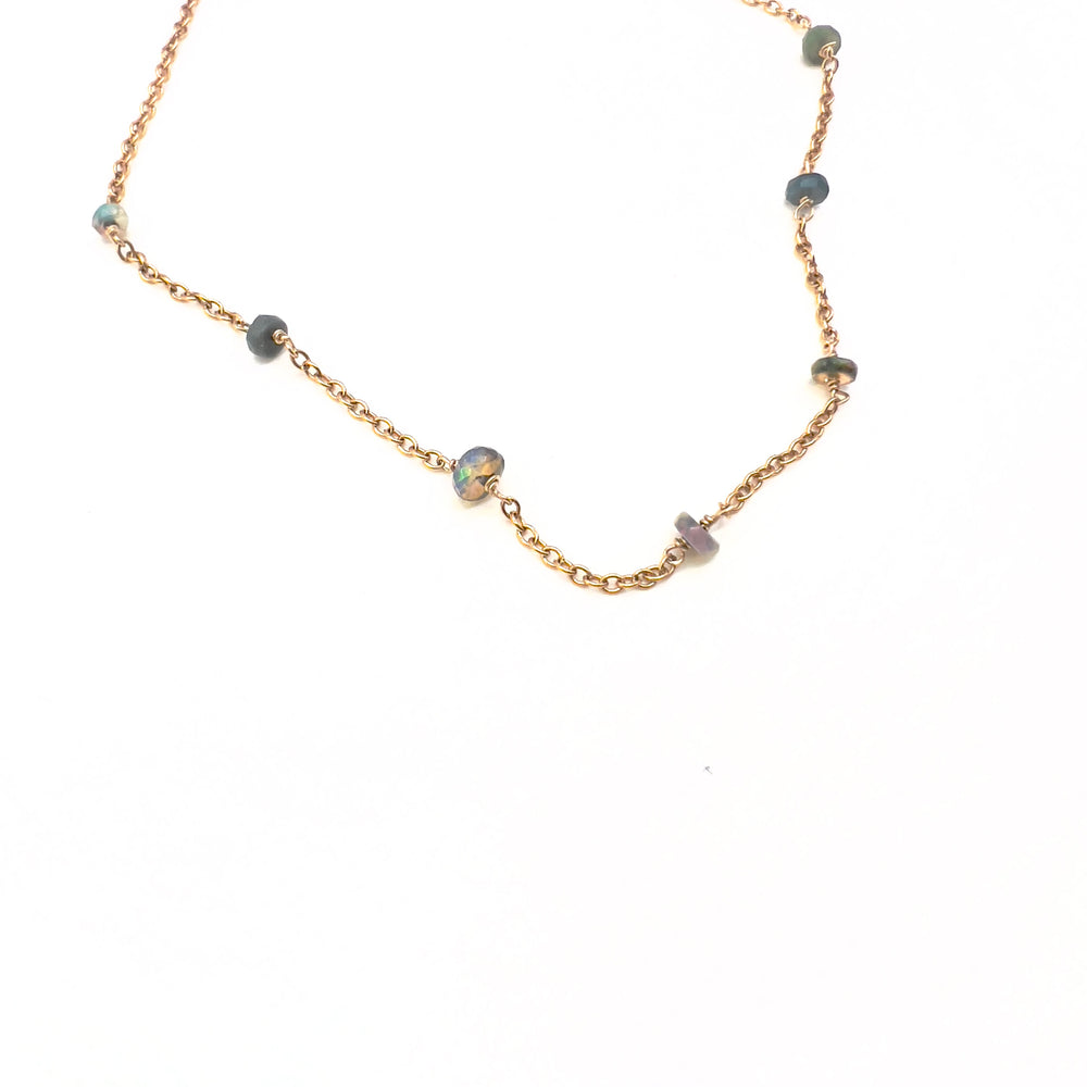 Opal + Gold Chain Necklace - 15"