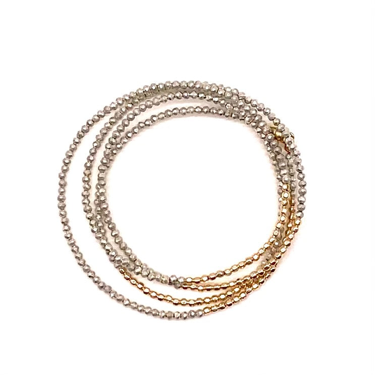 Quadruple Wrap Bracelet - Silver + Gold