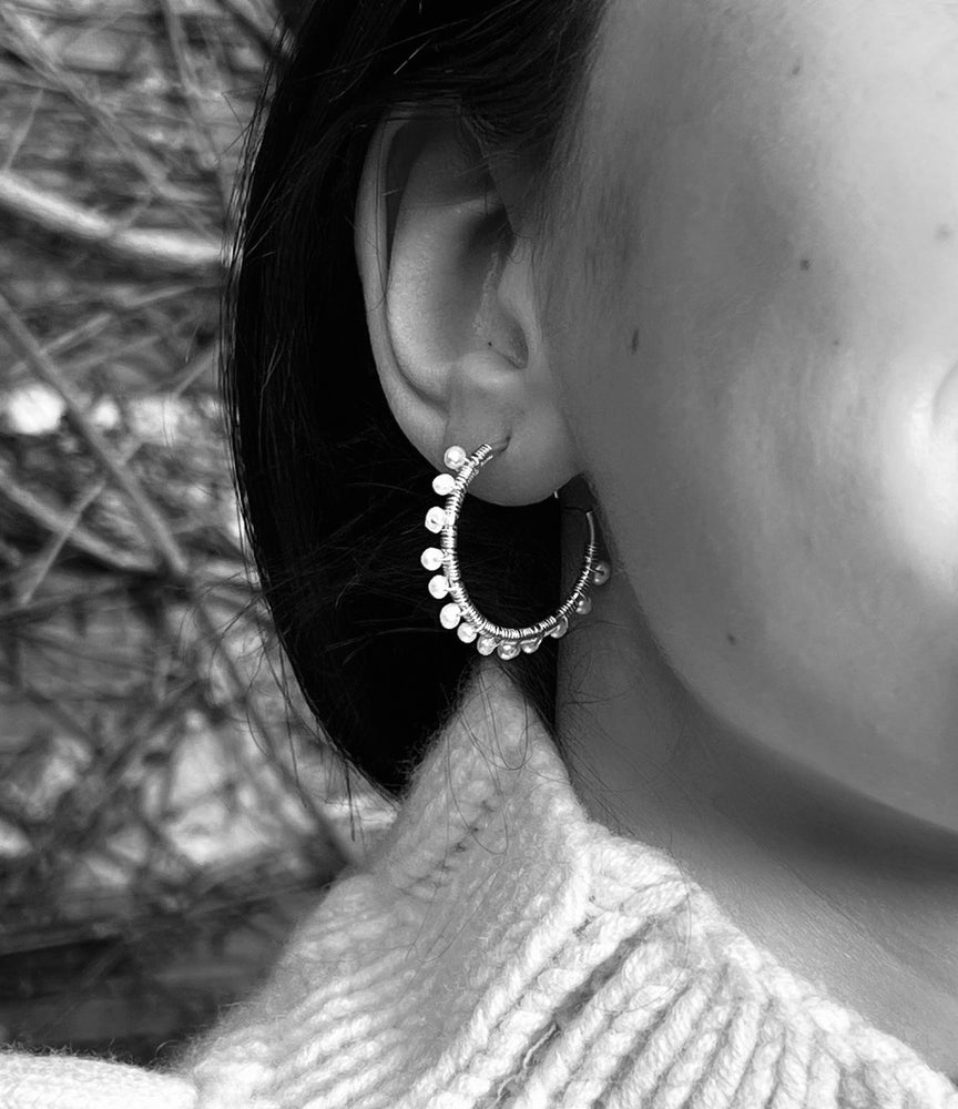 Gold Hoops with Freshwater Pearls, Medium